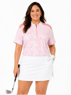 Nancy Lopez Golf Agava Plus 2X Pink Floral Quarter Zip Golf Polo NWT